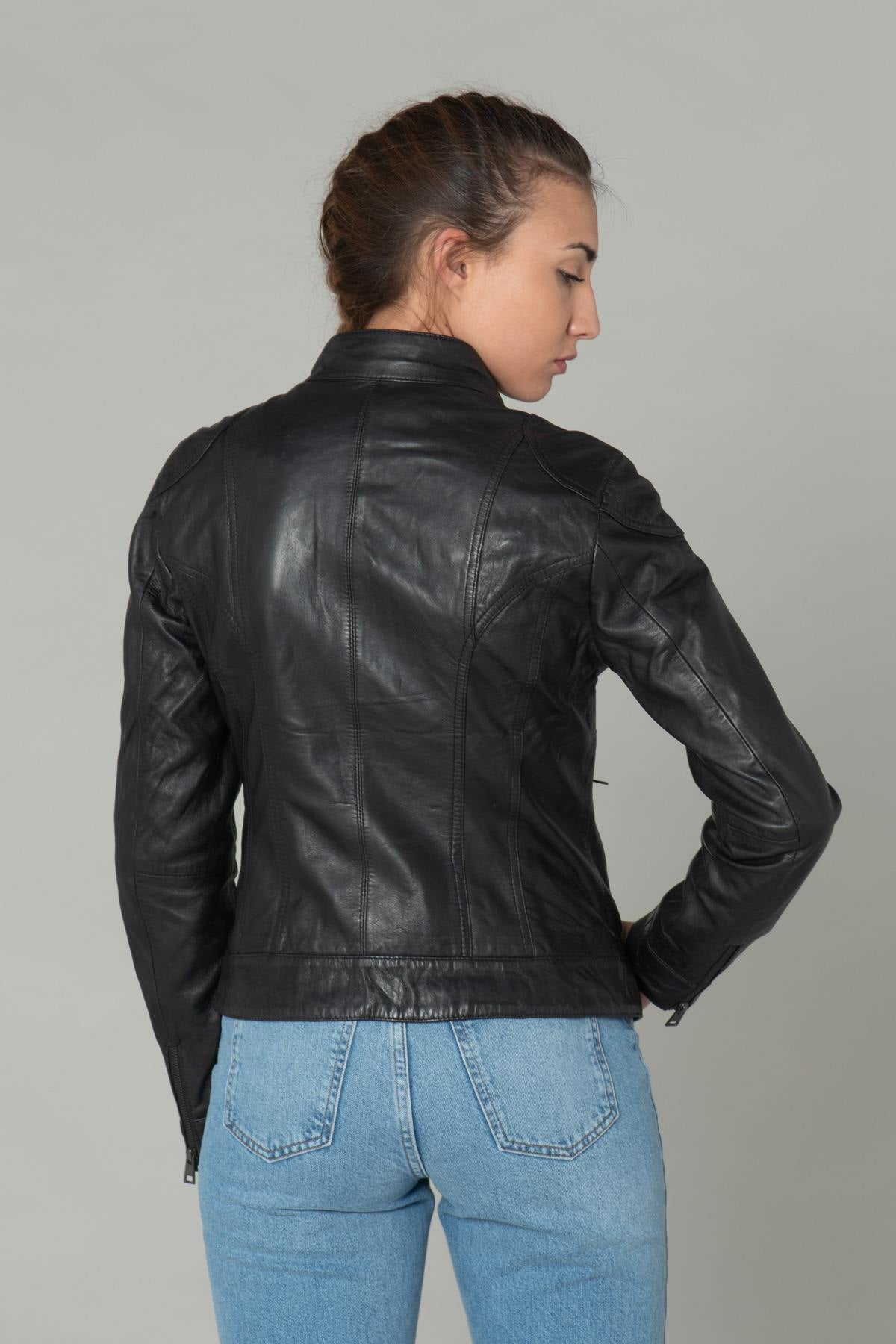 Black leather biker style jacket - Image n°8