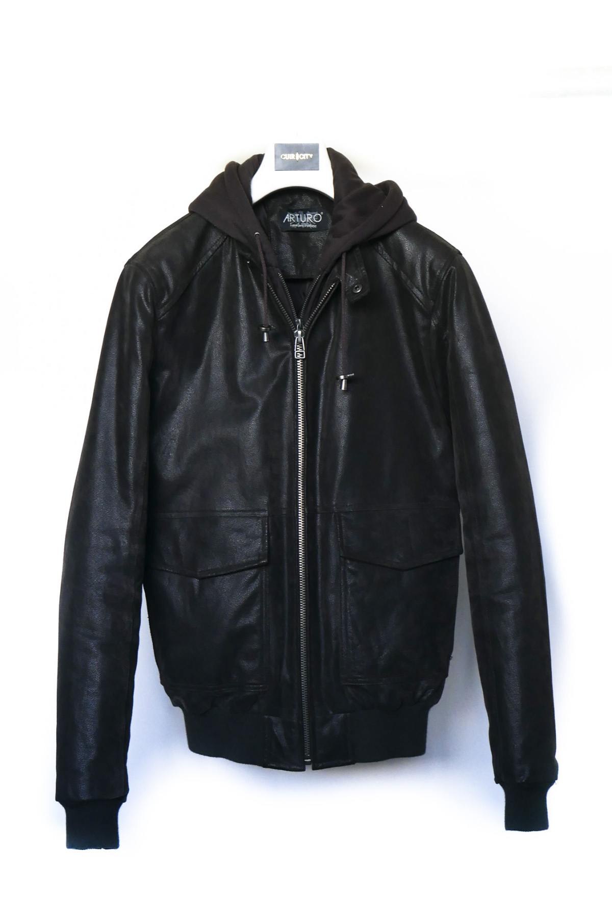 Men's hooded leather jacket - Image n°2