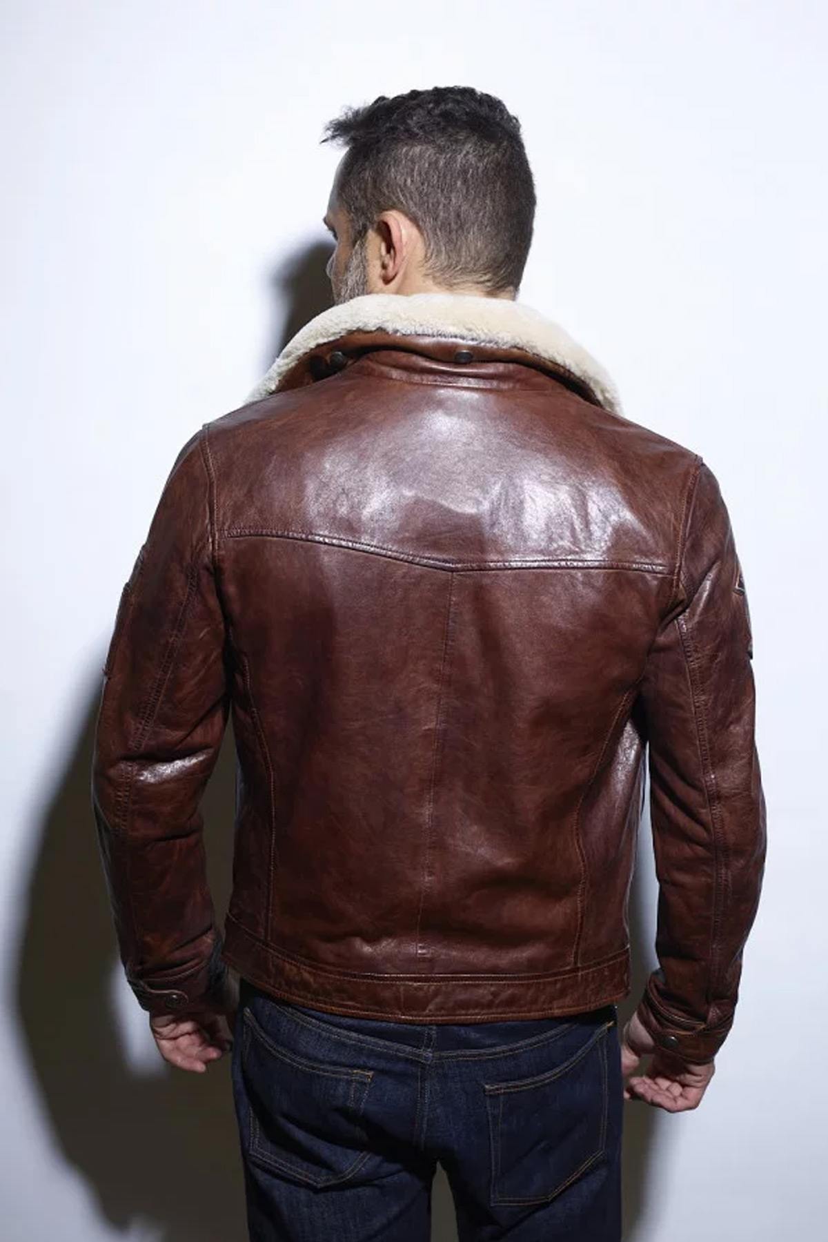 Pilot jacket in genuine cognac leather - Image n°4