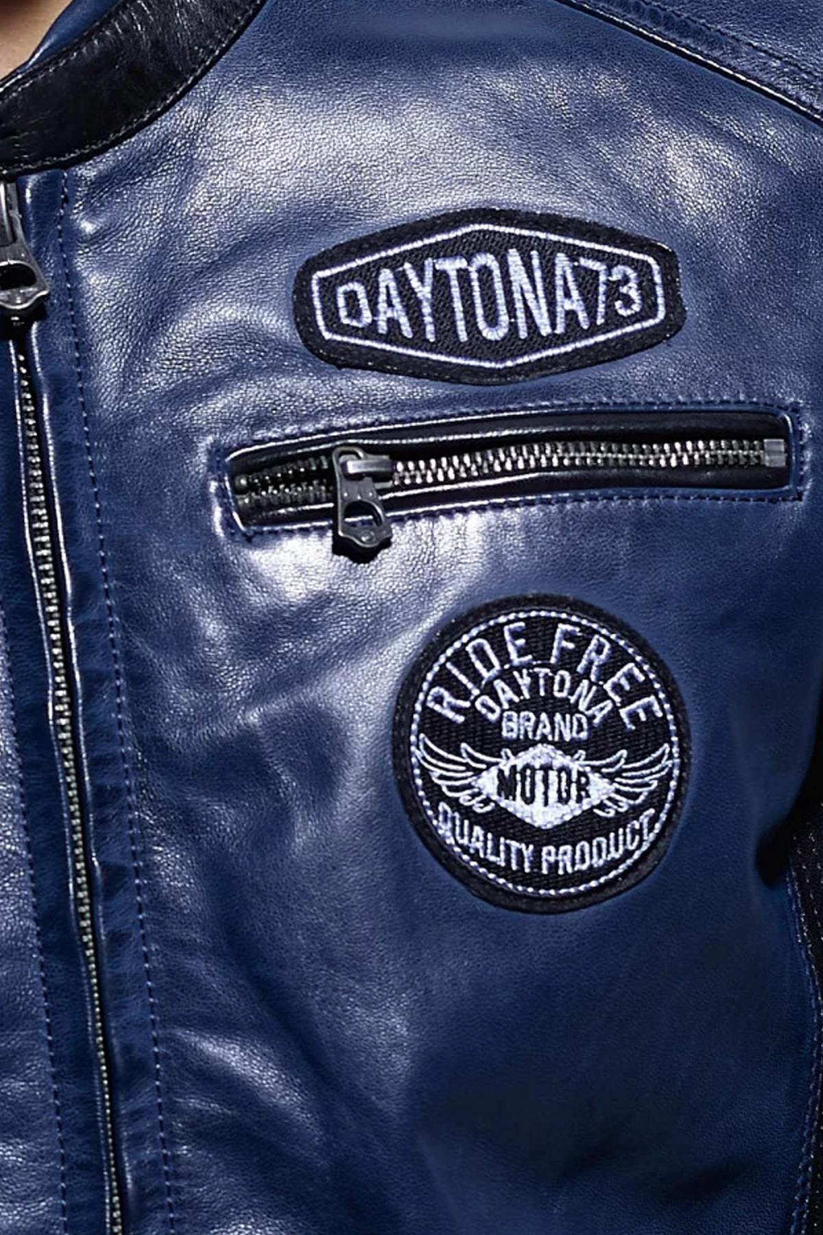 Blue vintage racing leather jacket - Image n°6