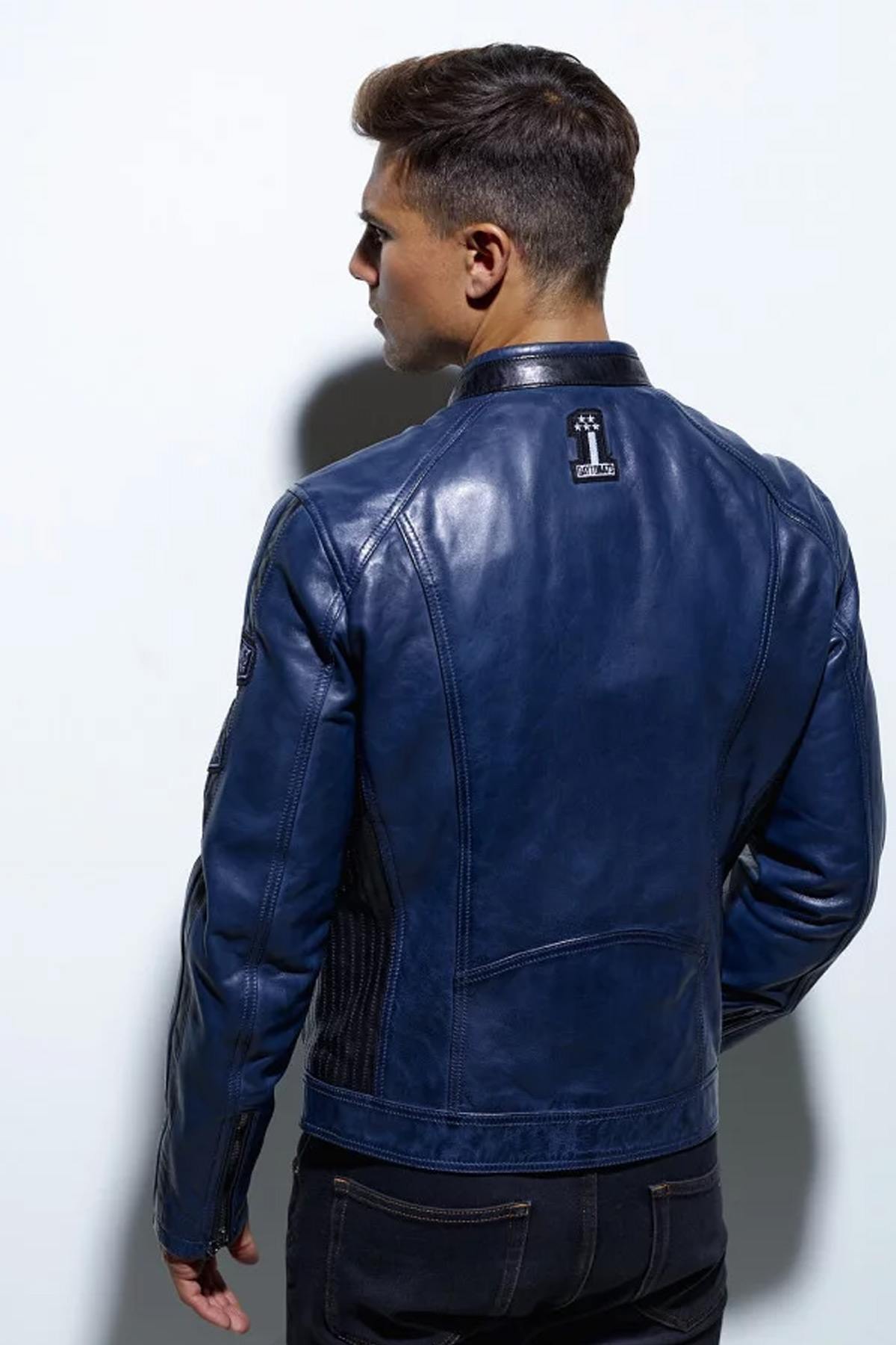 Blue vintage racing leather jacket - Image n°3