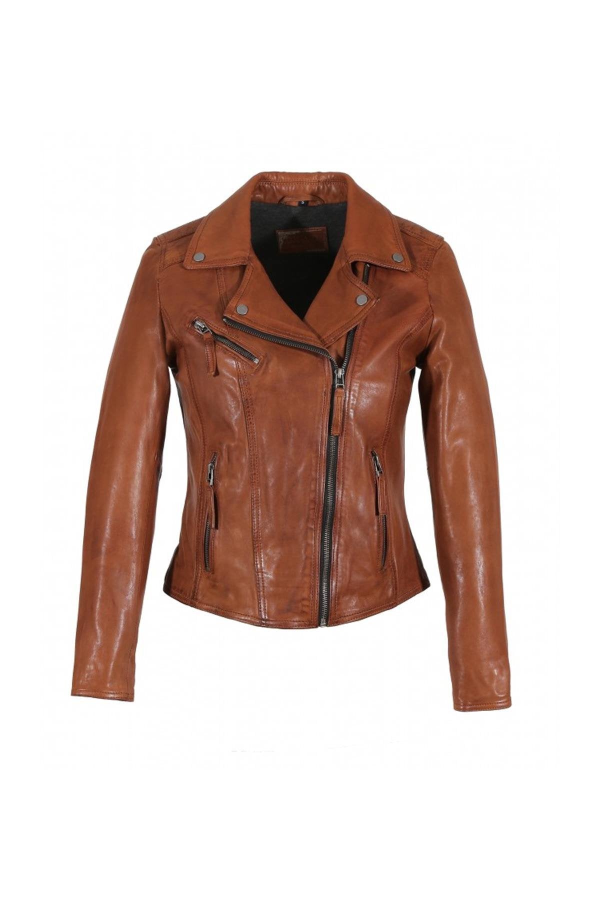 Brown perf style leather jacket - Image n°8