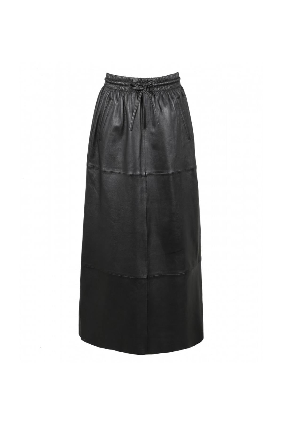 Long straight skirt in genuine leather - Image n°8