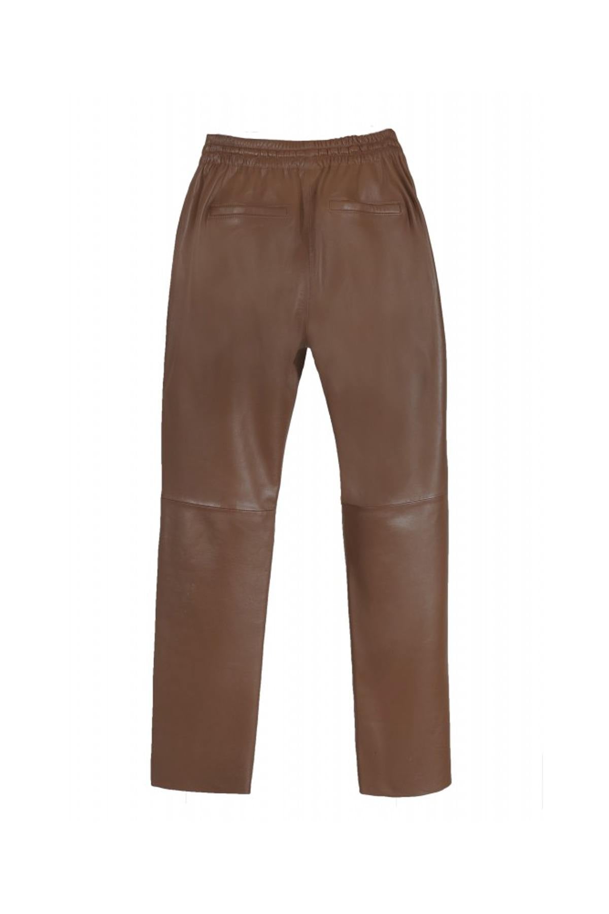 Brown leather jogger pants - Image n°8