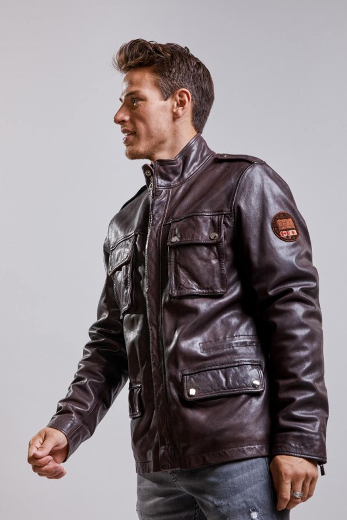 Lambskin leather jacket with stand-up collar - Image n°2