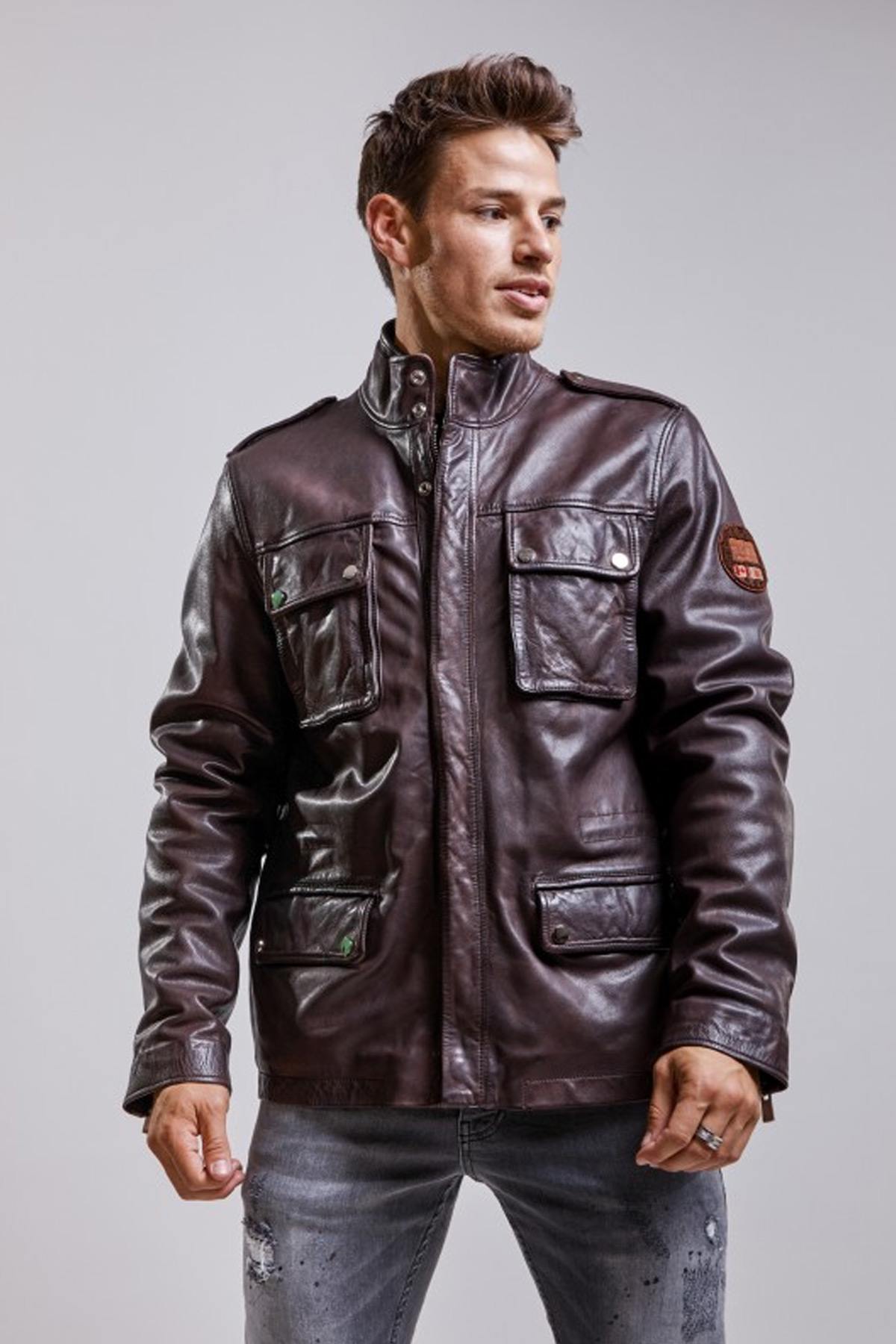 Lambskin leather jacket with stand-up collar - Image n°3