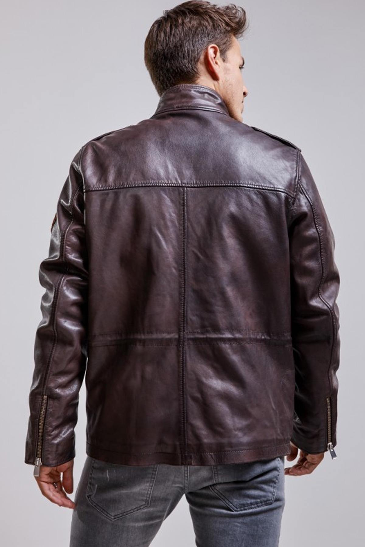 Lambskin leather jacket with stand-up collar - Image n°4