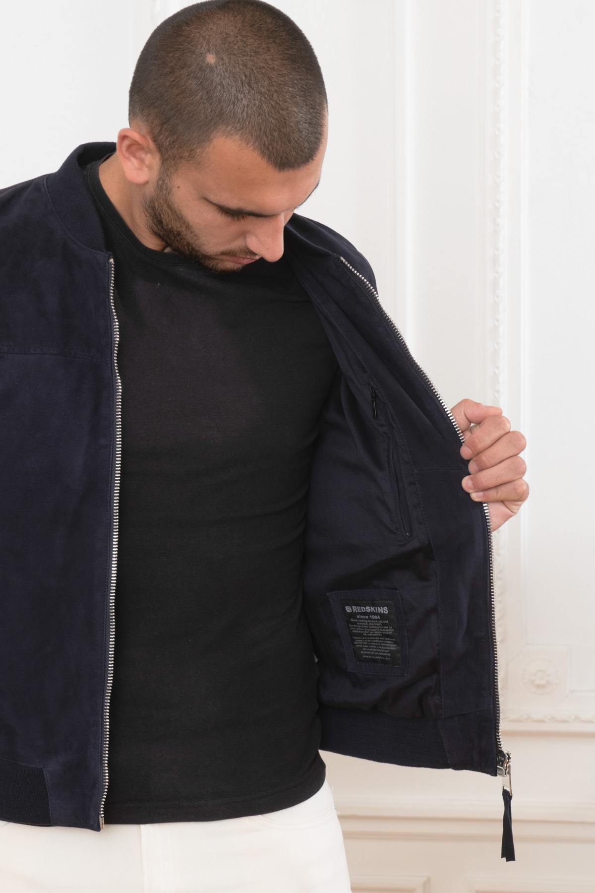 Navy blue suede leather teddy - Image n°4