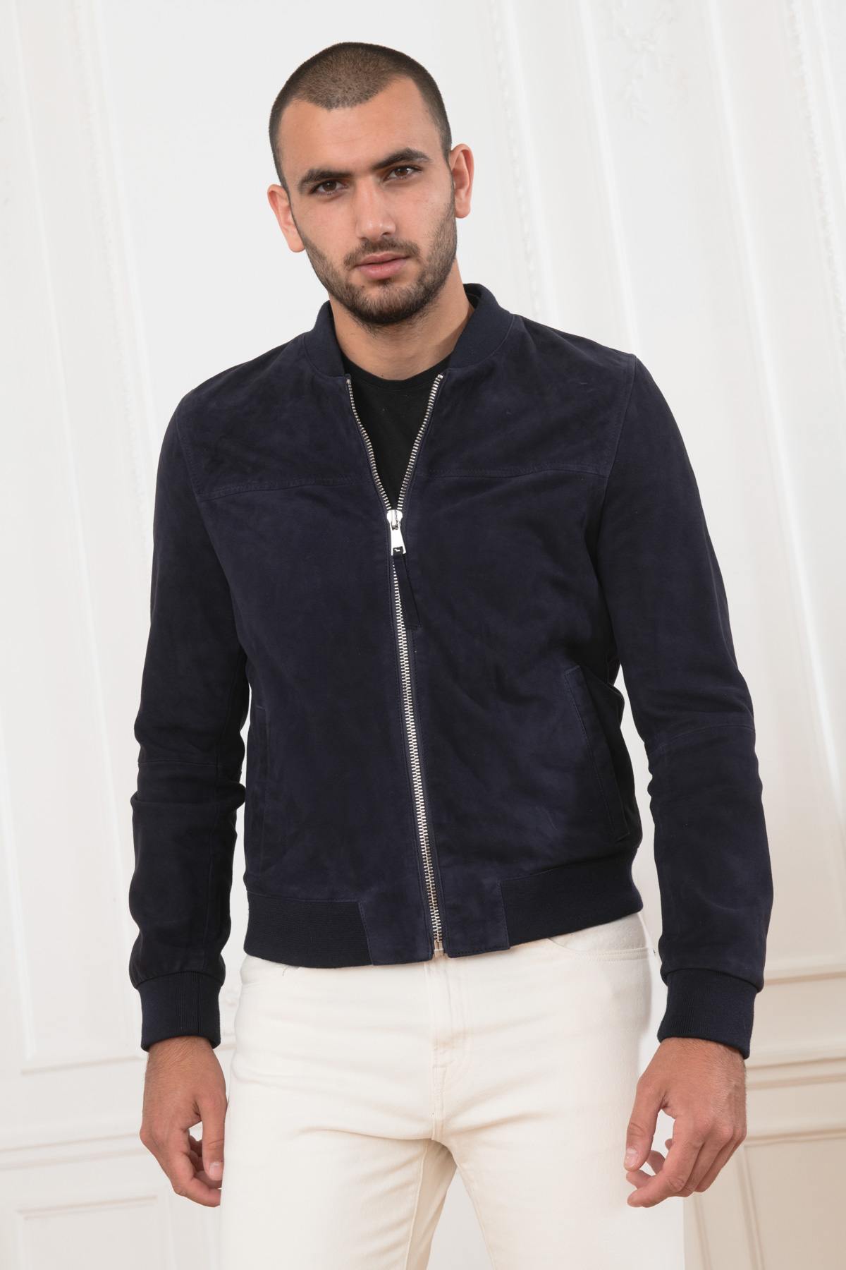 Navy blue suede leather teddy - Image n°7