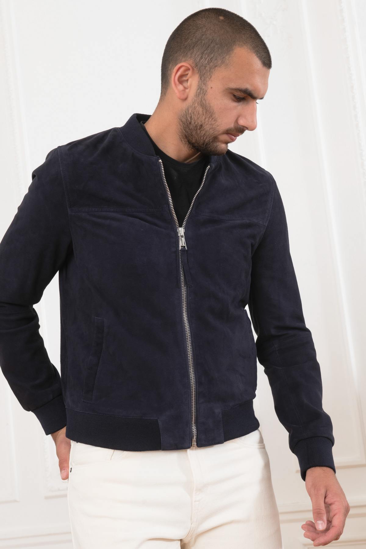 Navy blue suede leather teddy - Image n°8