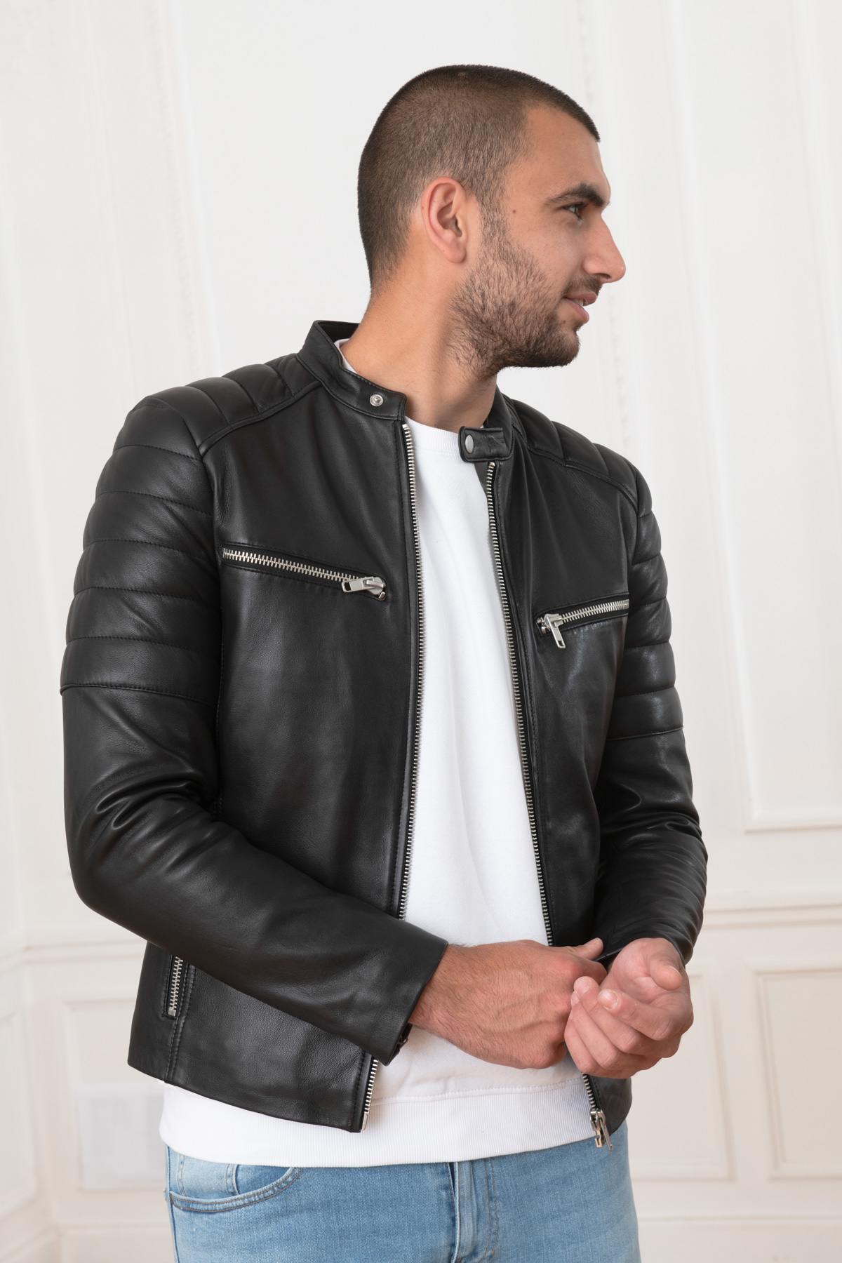 Black quilted leather jacket - Image n°3