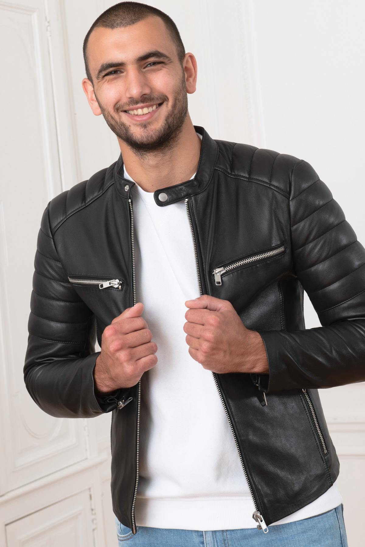 Black quilted leather jacket - Image n°7