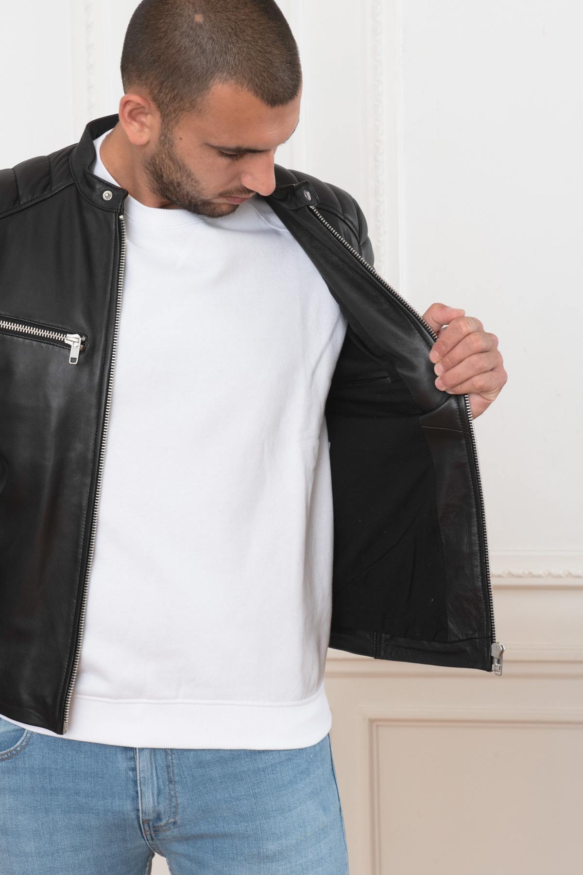 Black quilted leather jacket - Image n°6