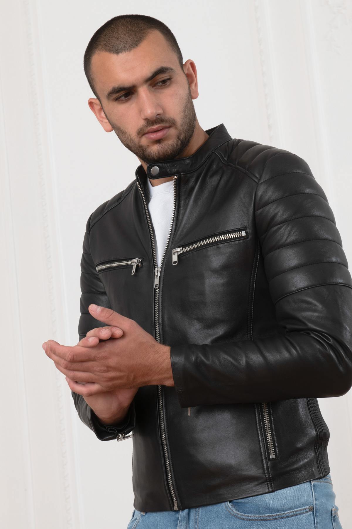 Black quilted leather jacket - Image n°8