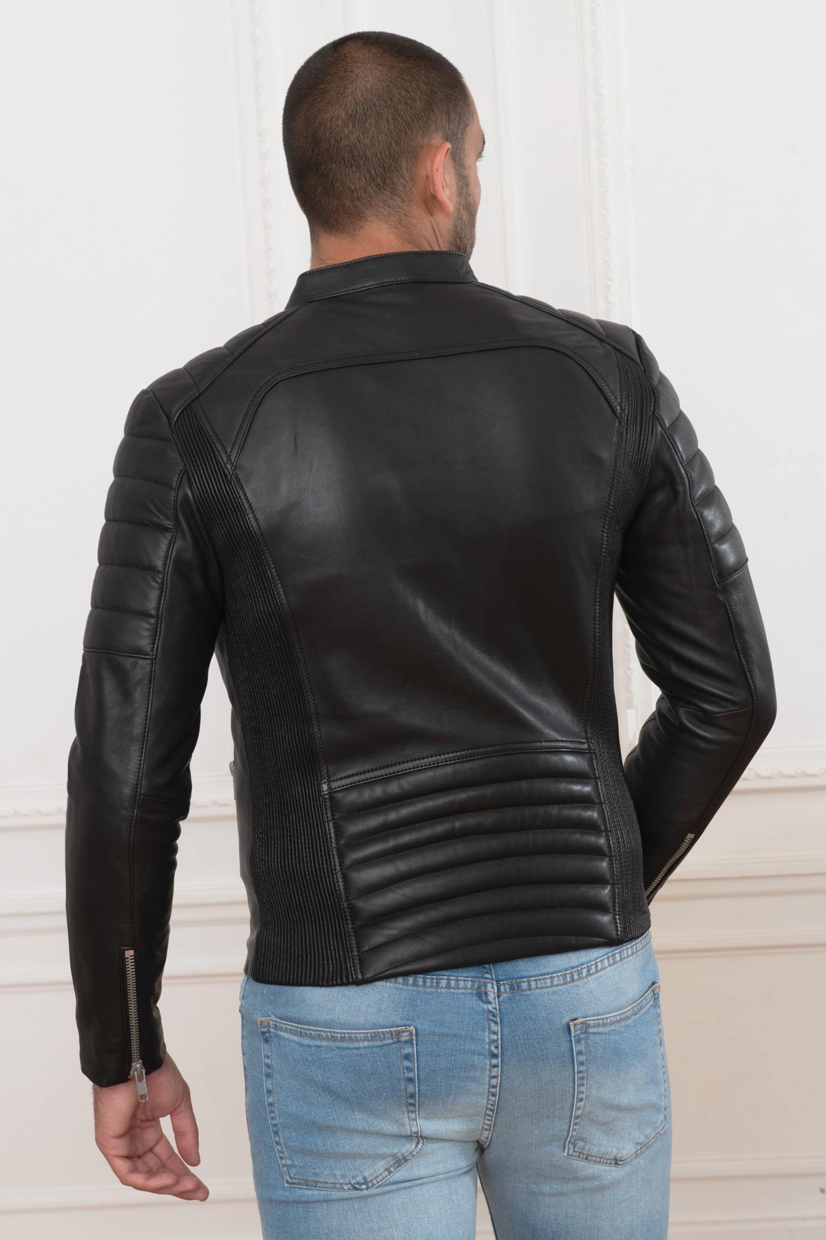 Black quilted leather jacket - Image n°5