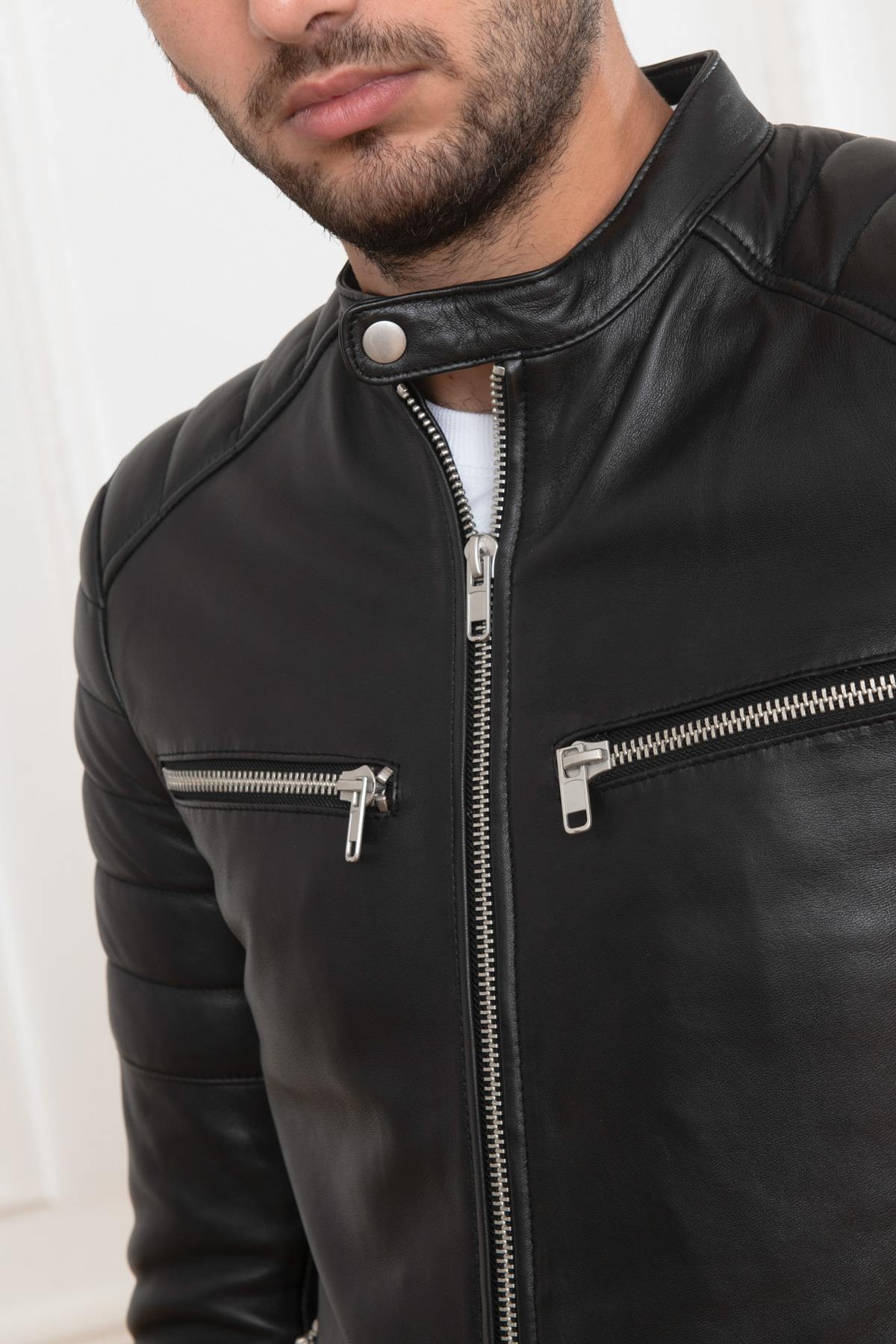 Black quilted leather jacket - Image n°4