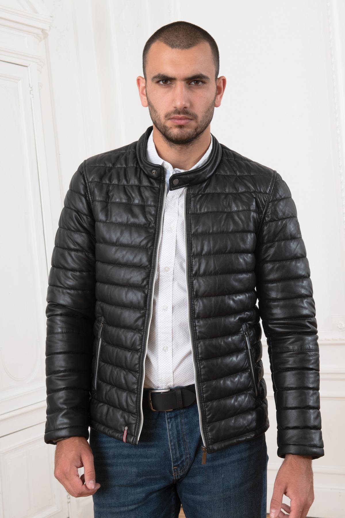 Black sheepskin down jacket - Image n°6