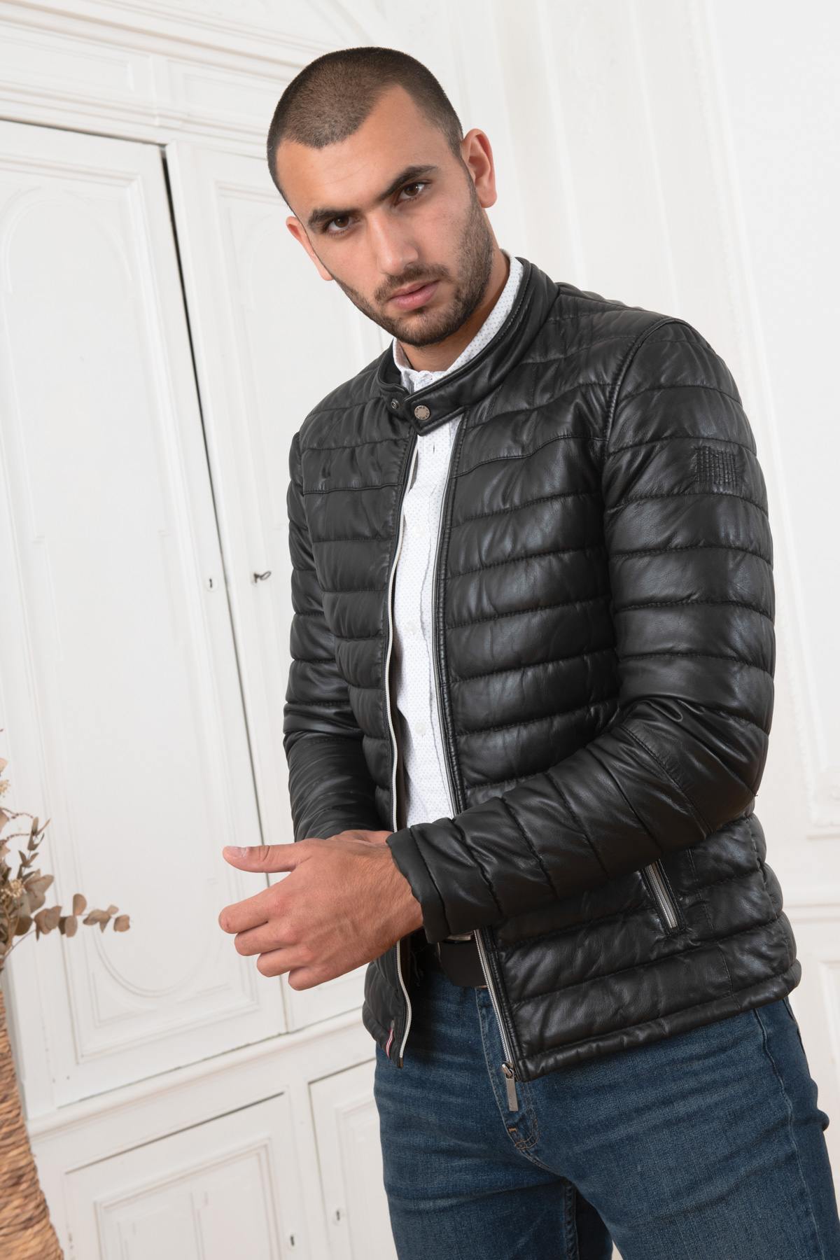 Black sheepskin down jacket - Image n°7