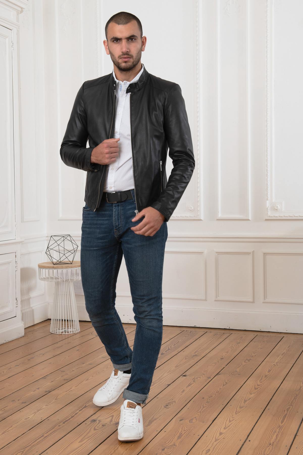 Round-neck sheepskin leather jacket - Image n°2