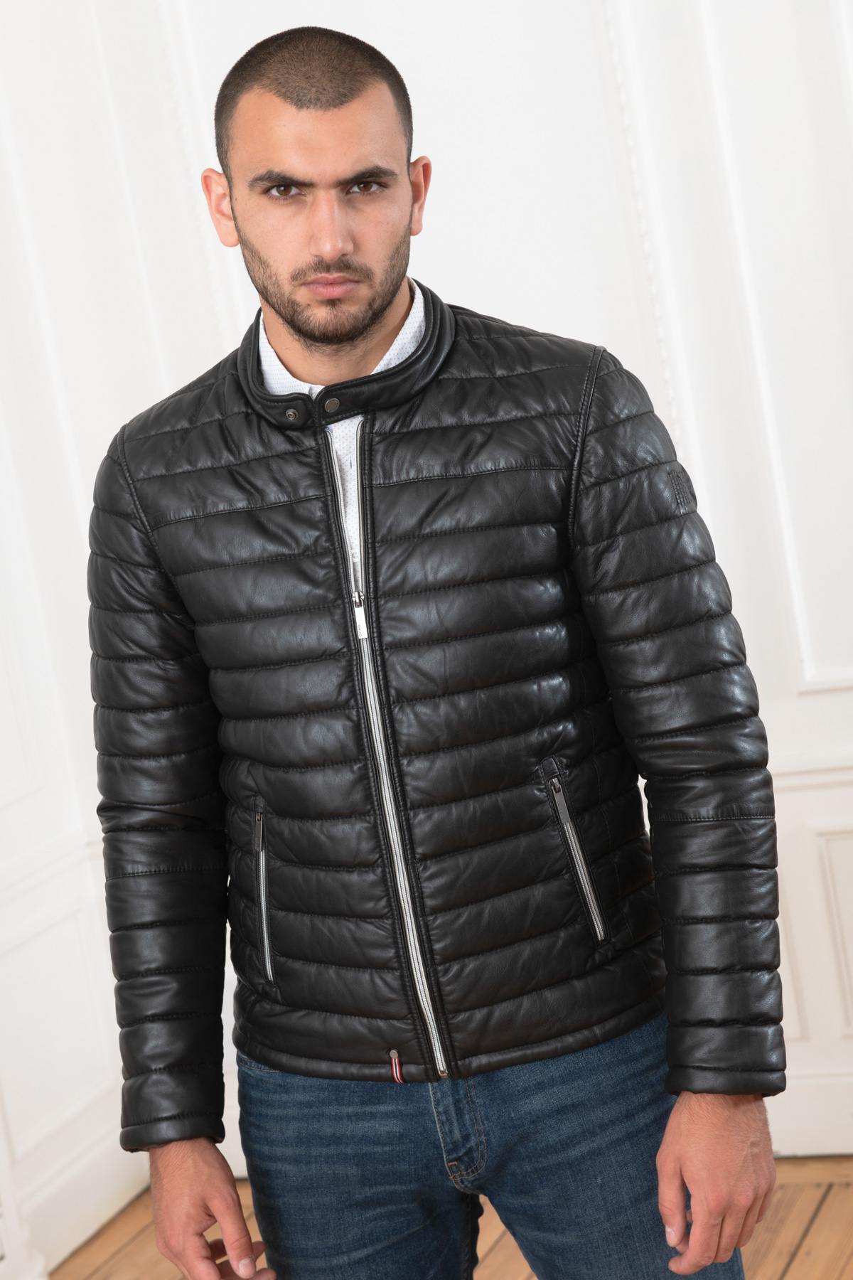 Black sheepskin down jacket - Image n°9