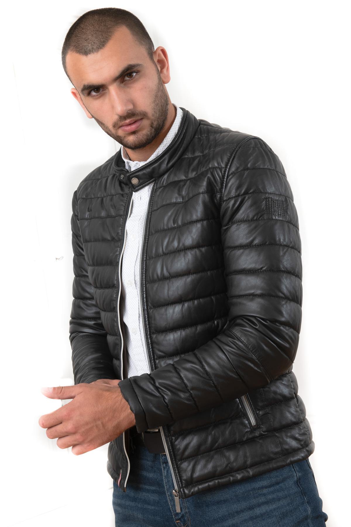 Black sheepskin down jacket - Image n°10