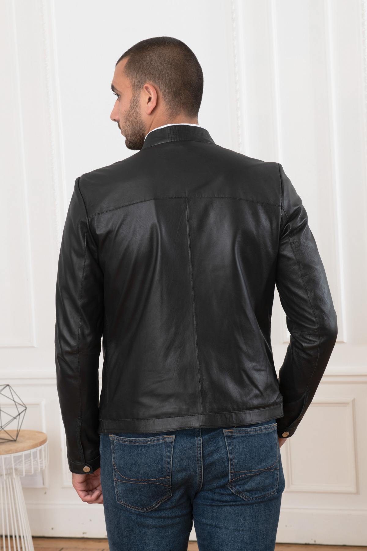 Round-neck sheepskin leather jacket - Image n°6