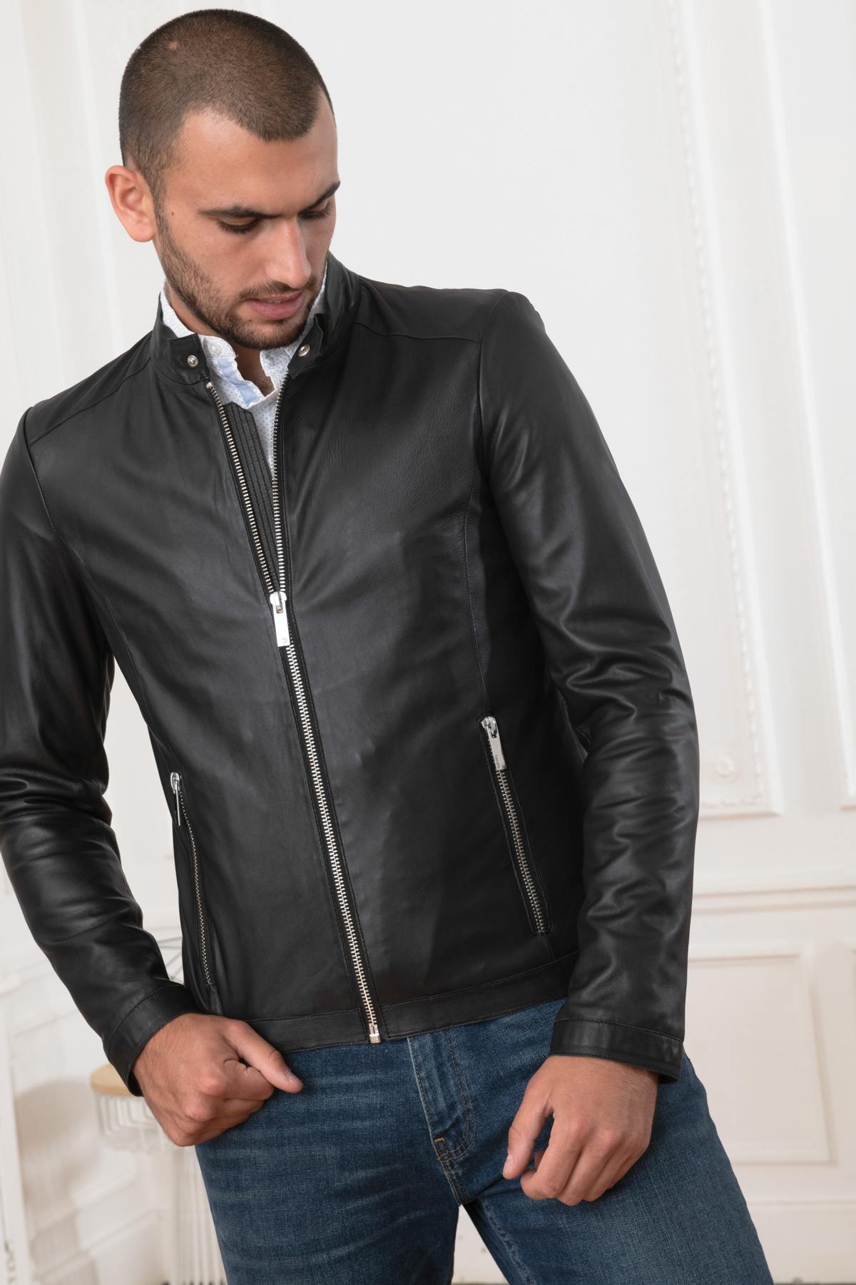 Round-neck sheepskin leather jacket - Image n°3