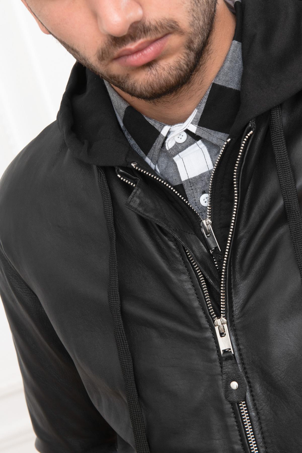 Leather bomber with hooded facing - Image n°5