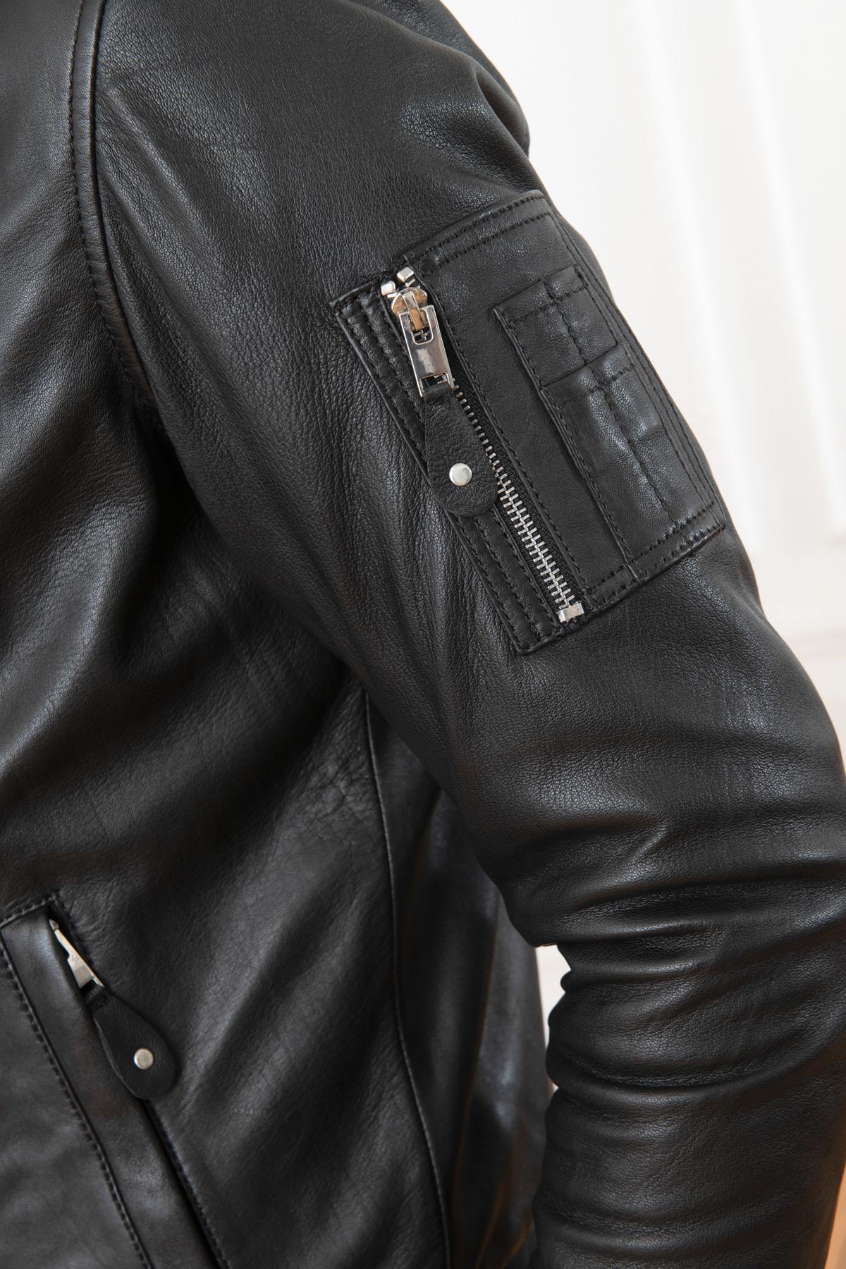 Leather bomber with hooded facing - Image n°2