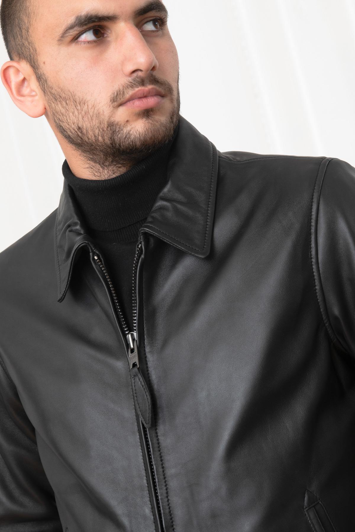 Black leather jacket with shirt collar - Image n°8