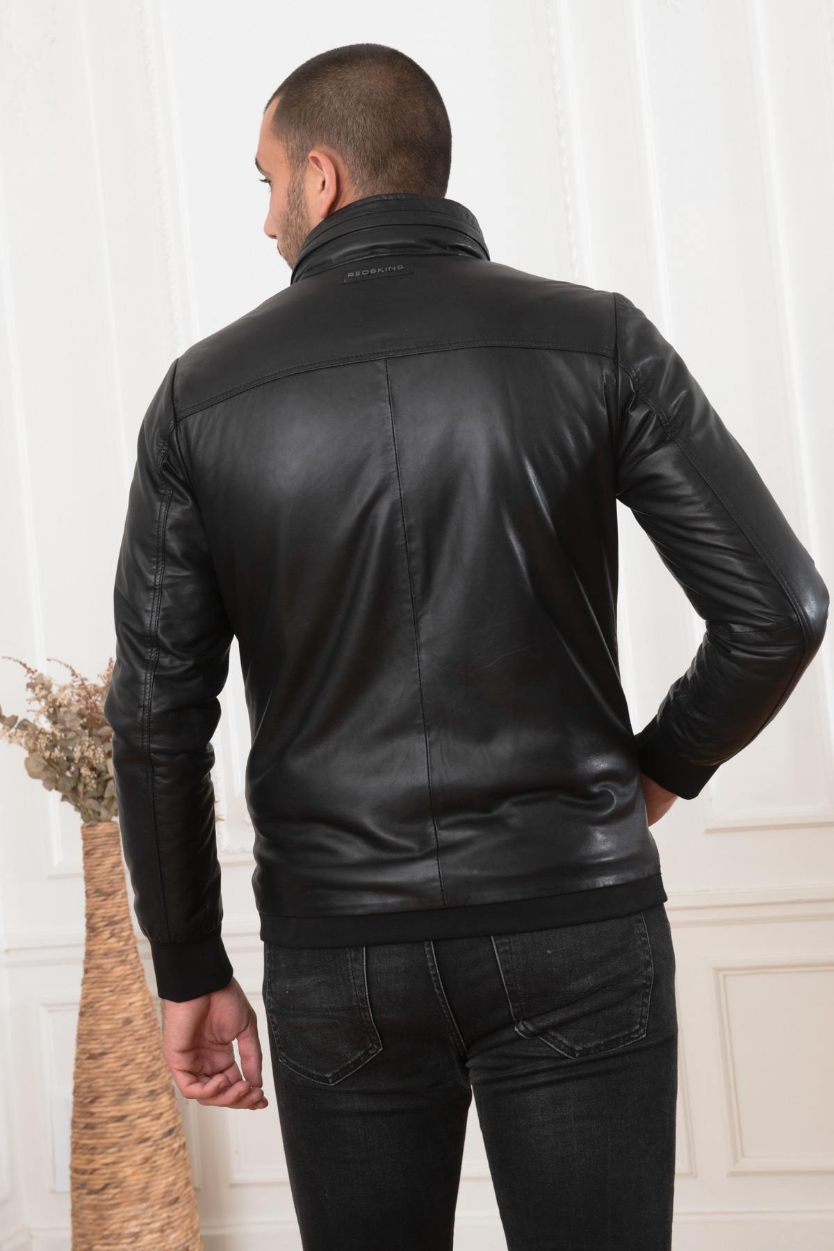 Stand-up collar jacket in black lambskin - Image n°4