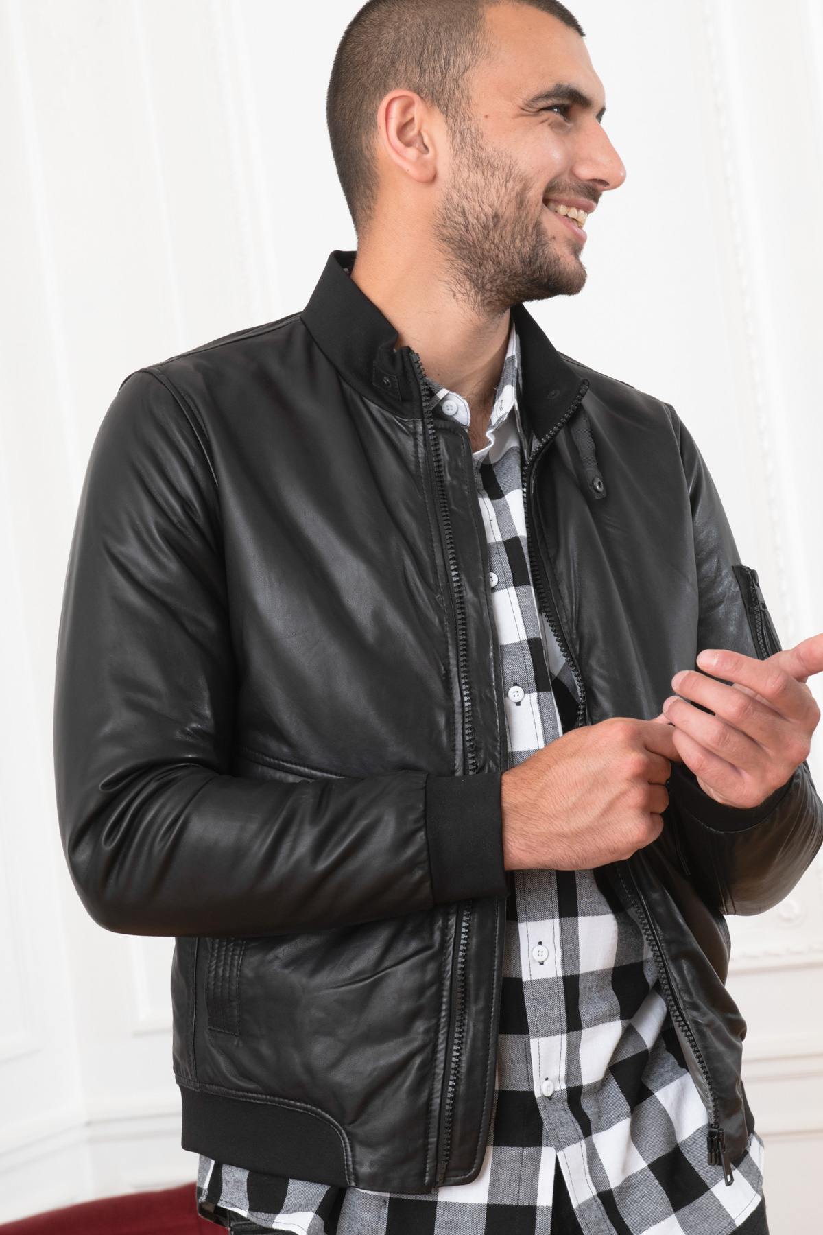 Black bomber leather jacket - Image n°3