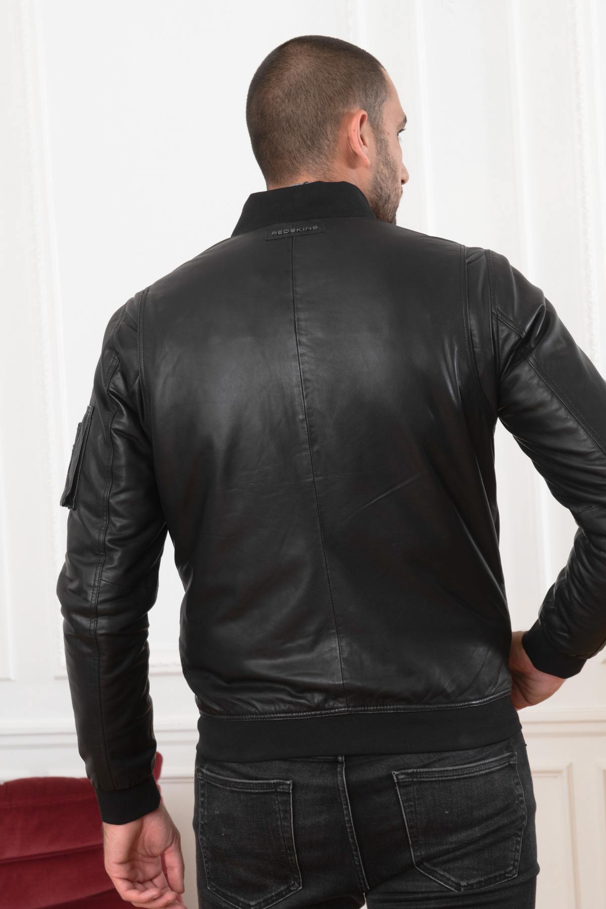 Black bomber leather jacket - Image n°7