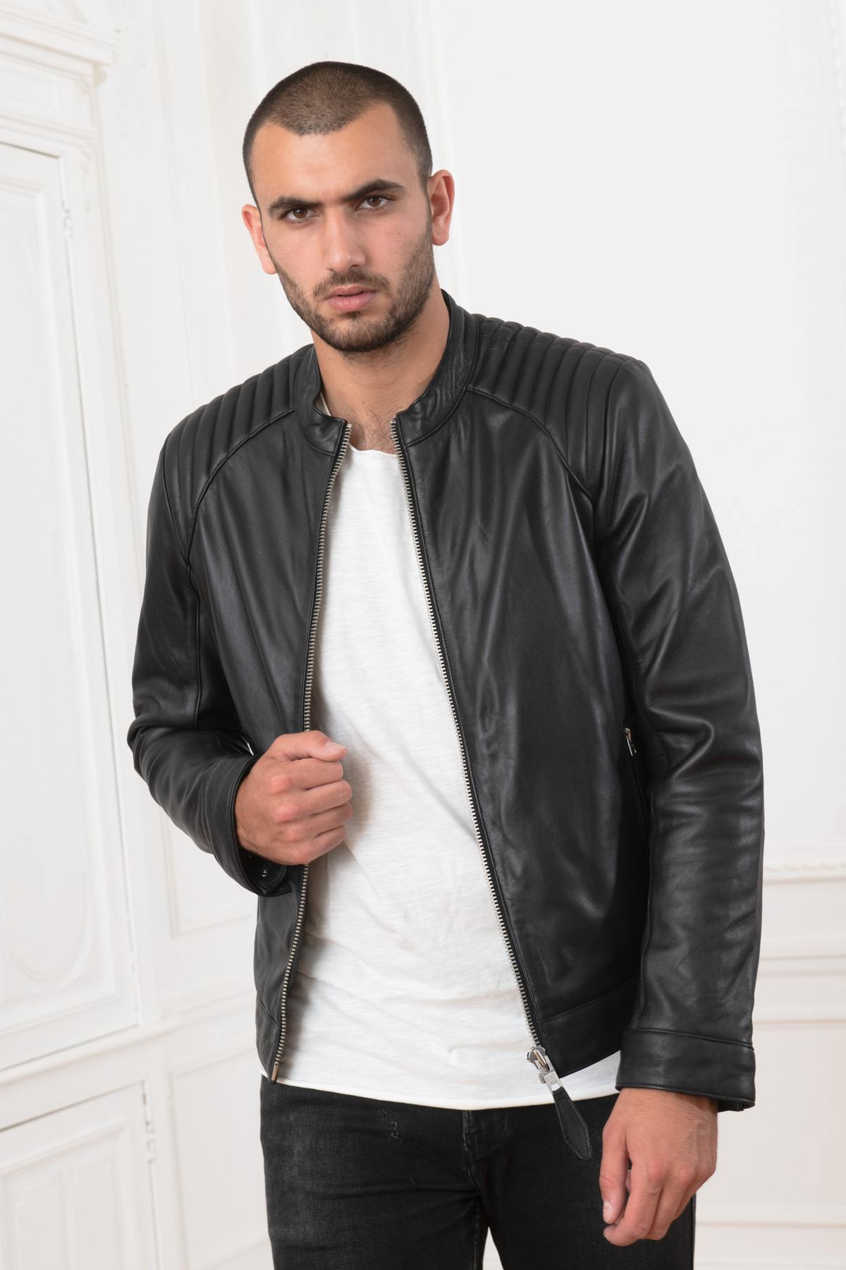 Black lambskin leather jacket - Image n°1