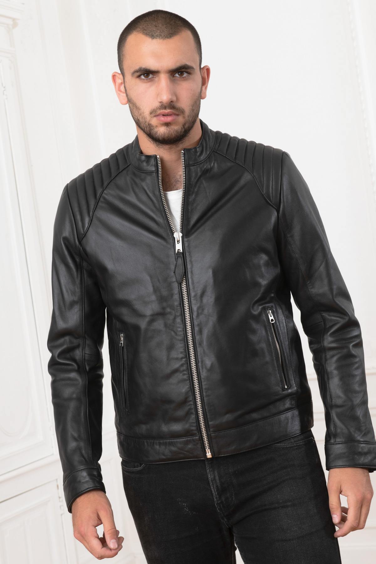 Black lambskin leather jacket - Image n°6