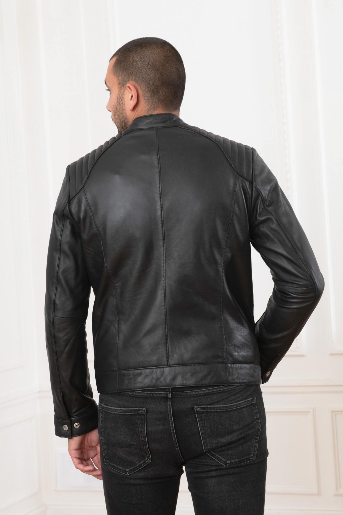 Black lambskin leather jacket - Image n°6