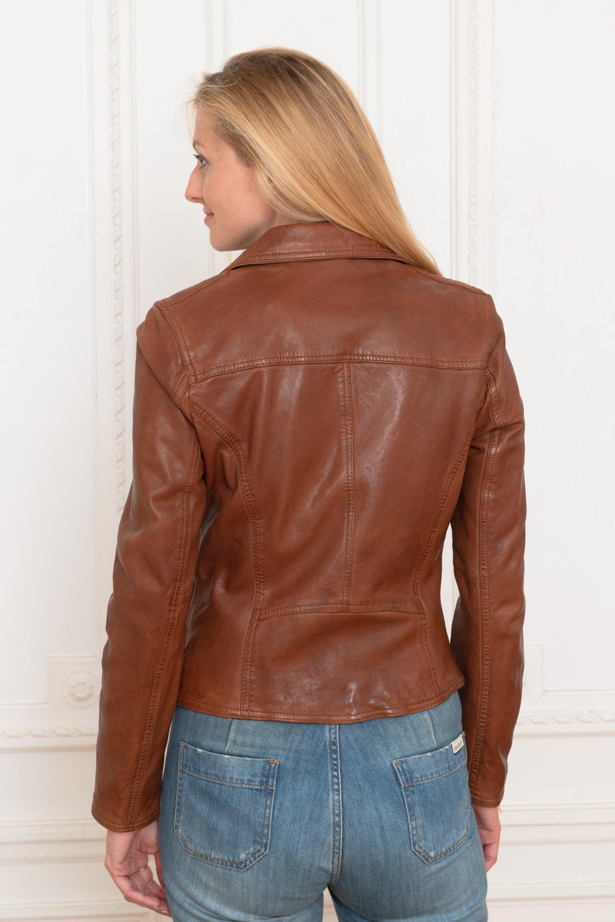 Brown perf style leather jacket - Image n°6