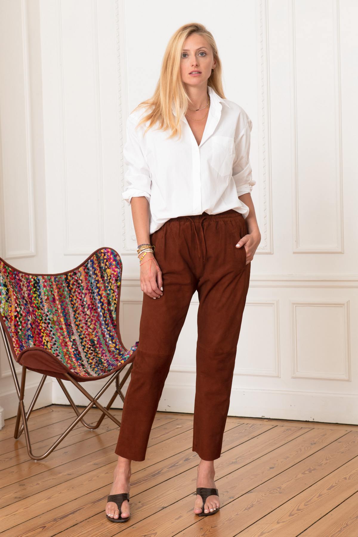 Brown suede leather pants - Image n°2