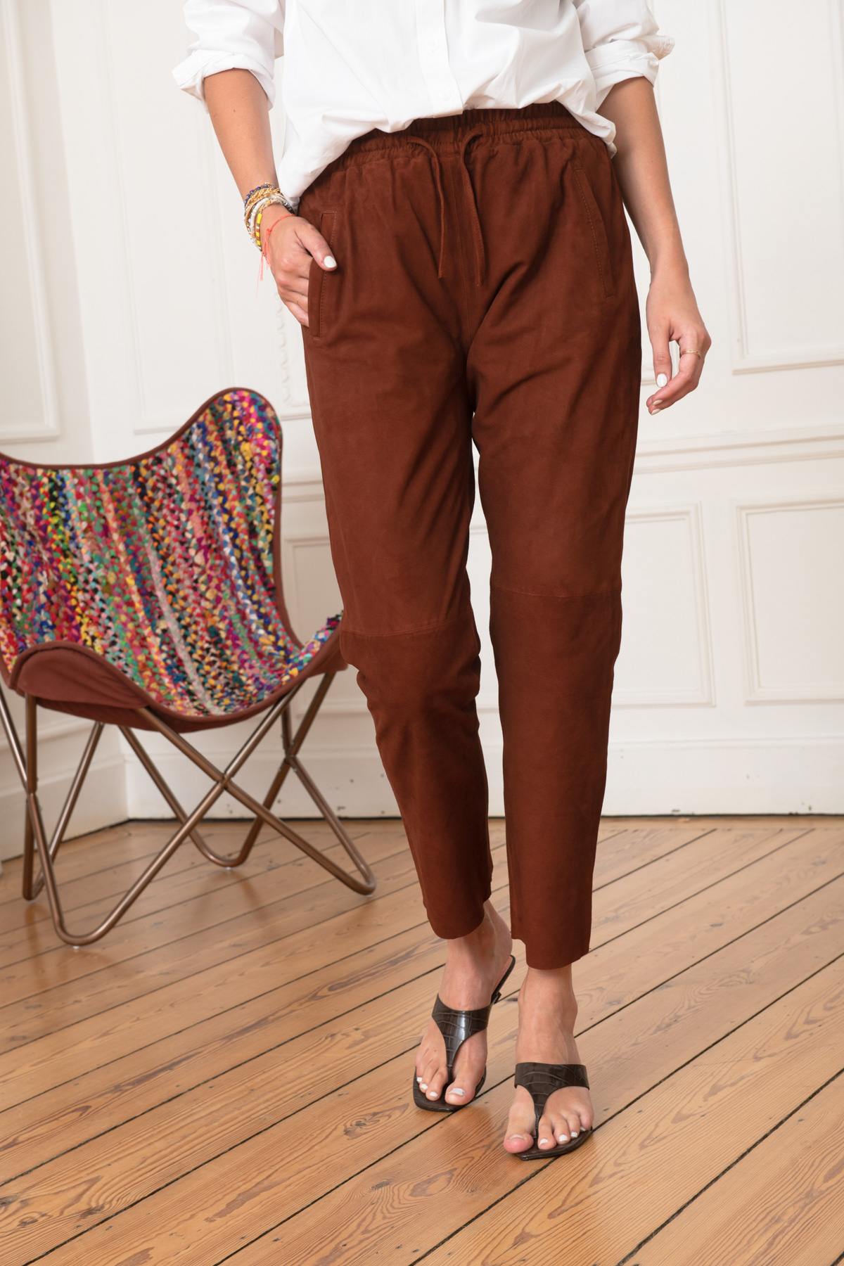 Brown suede leather pants - Image n°1