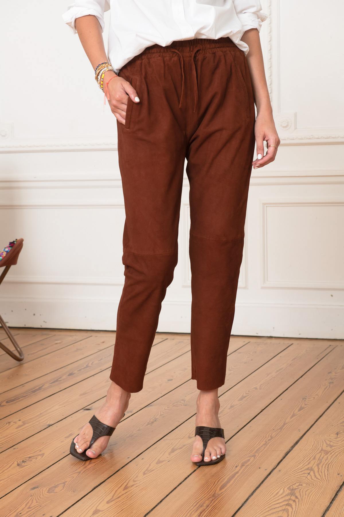 Brown suede leather pants - Image n°5