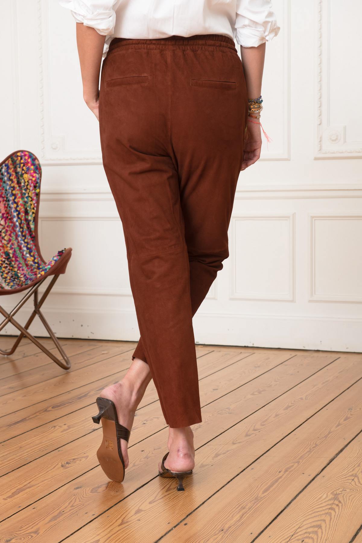 Brown suede leather pants - Image n°3