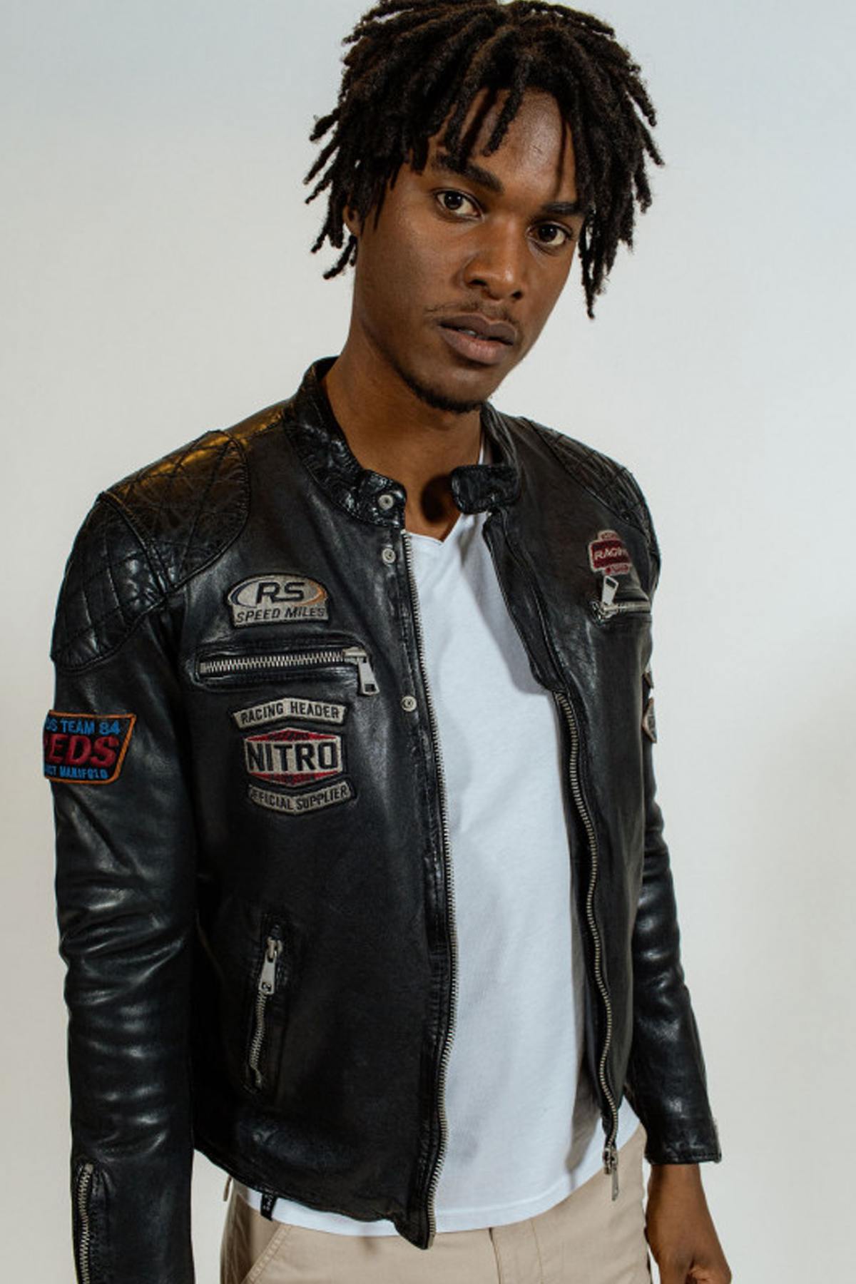 Leather jacket with racer-style patches - Image n°4