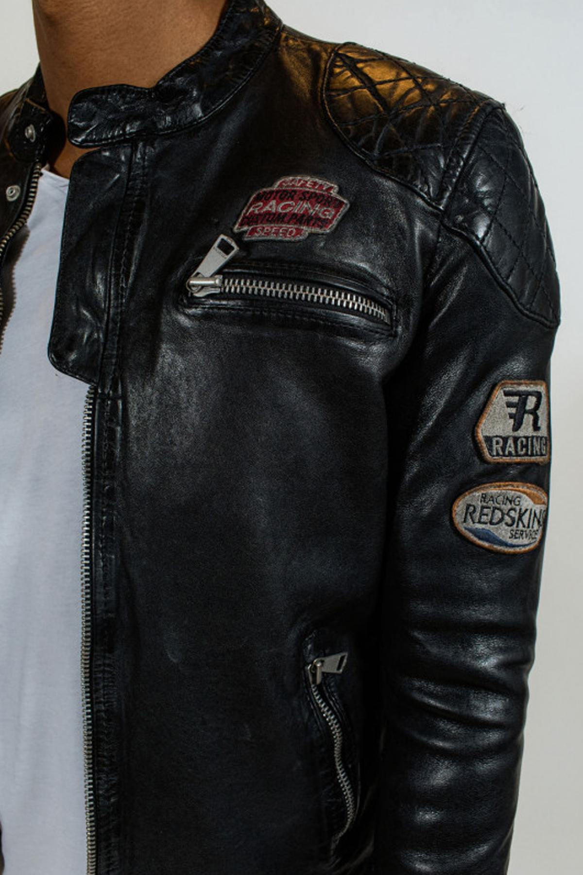 Leather jacket with racer-style patches - Image n°5