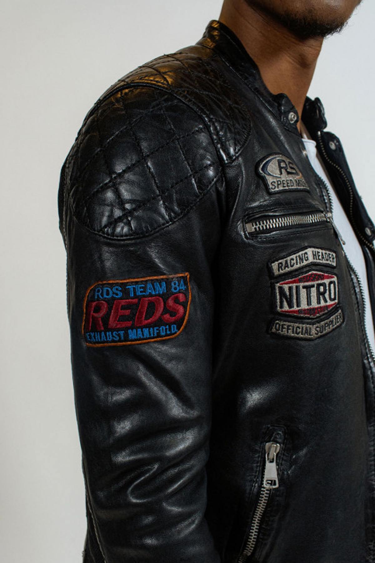 Leather jacket with racer-style patches - Image n°2