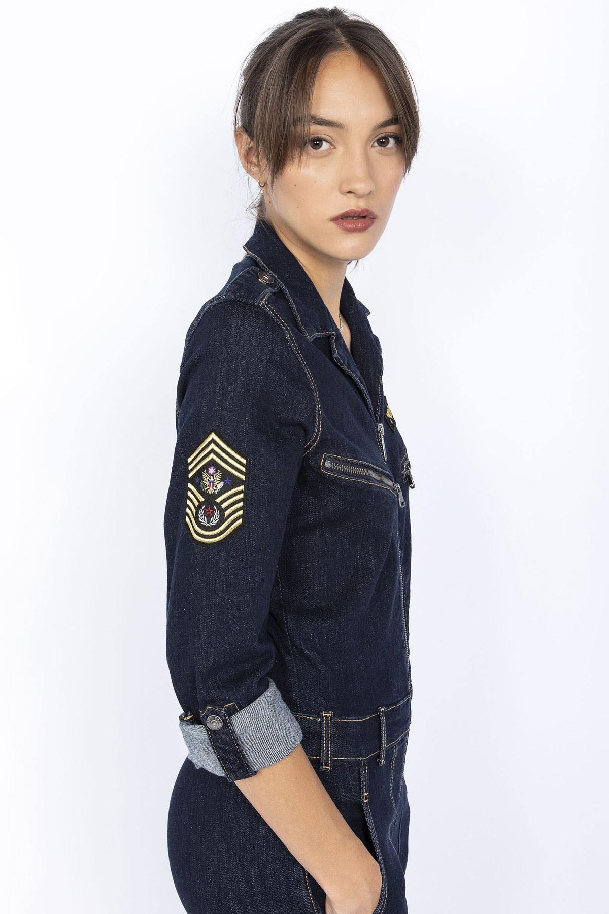 Army style denim jumpsuit - Image n°1