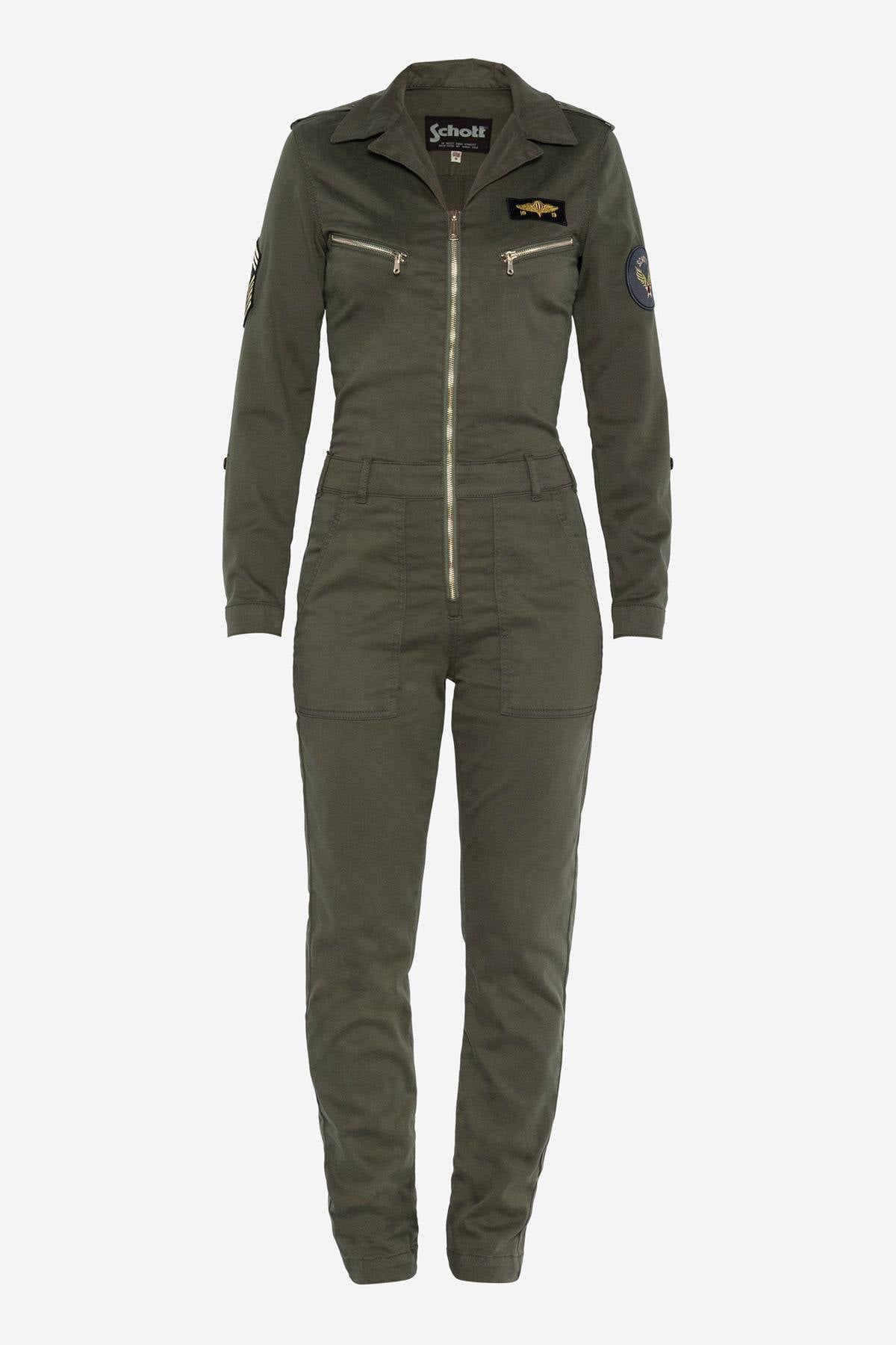 Khaki military women's jumpsuit - Image n°1