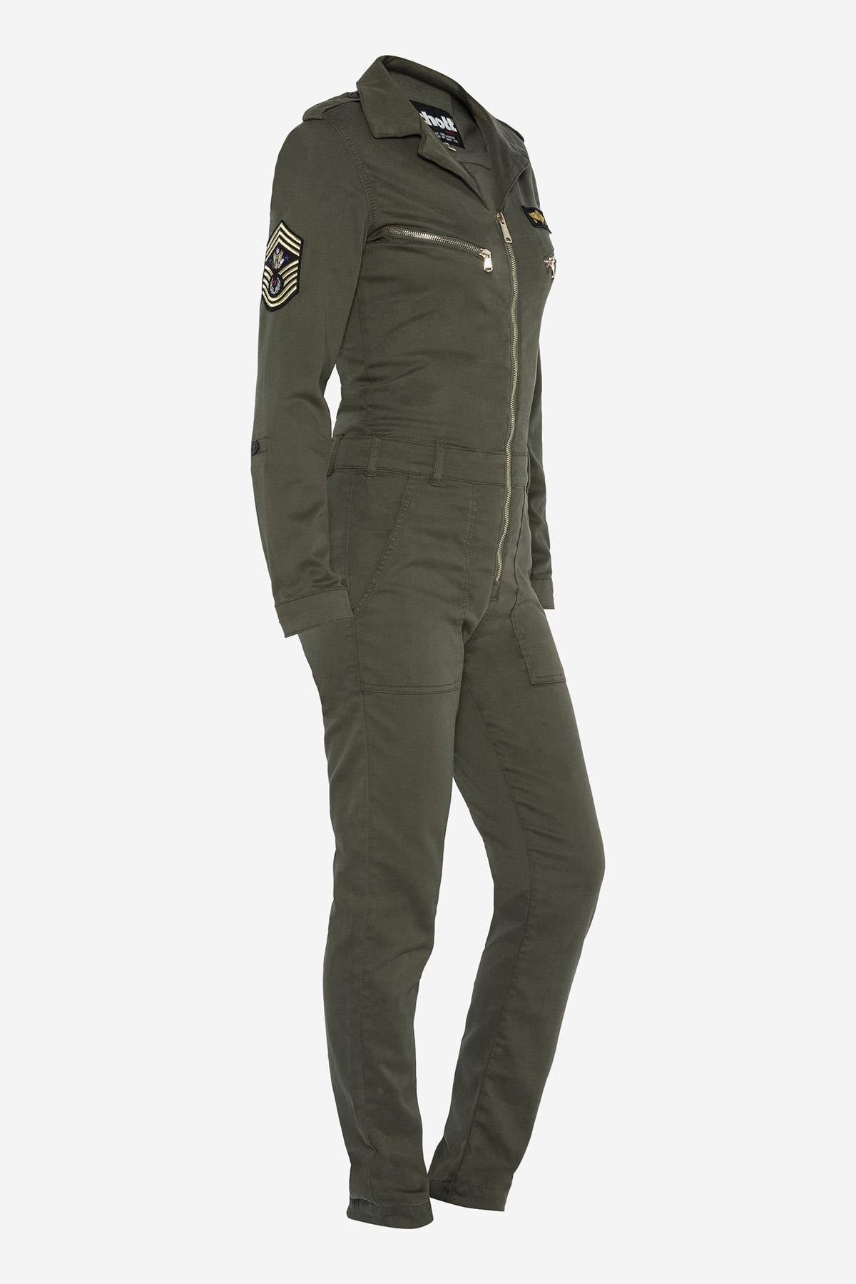 Khaki military women's jumpsuit - Image n°4