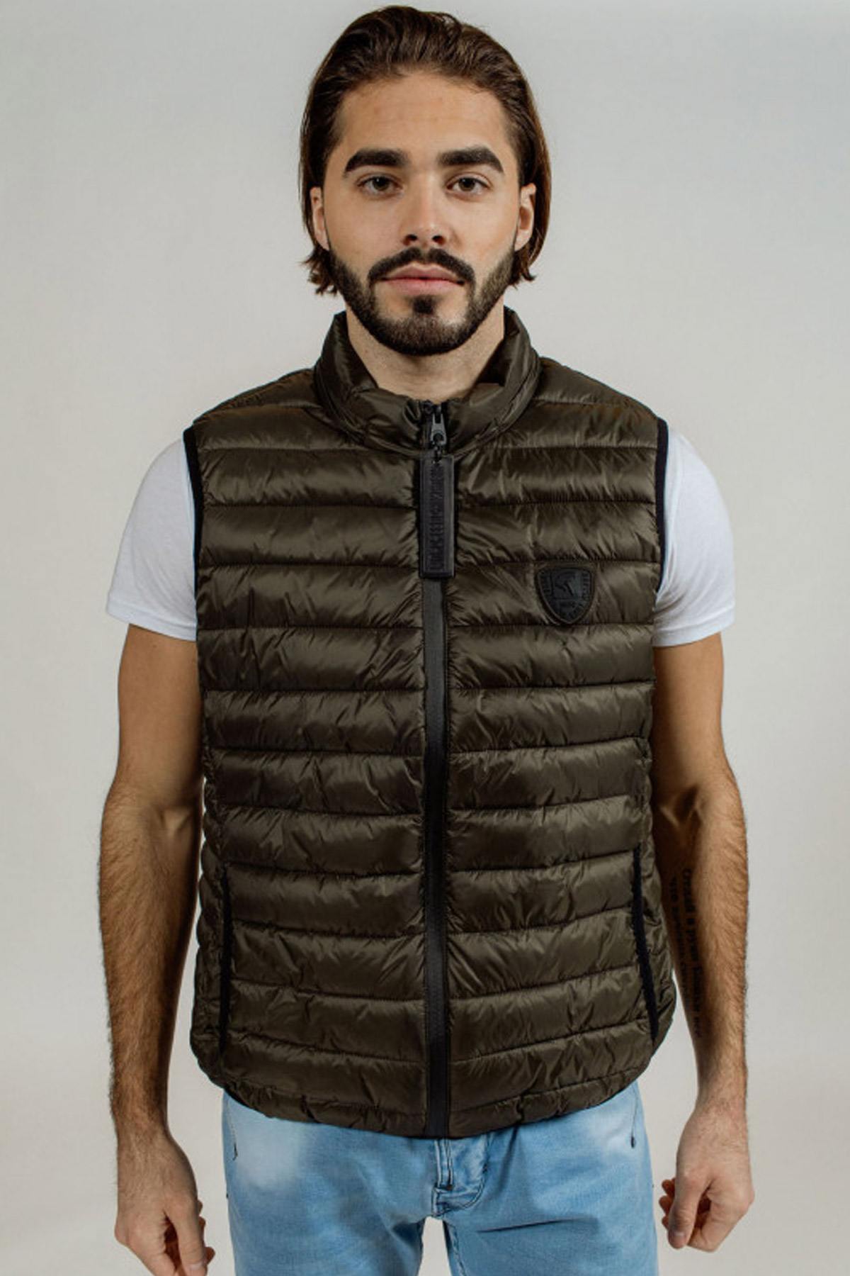 Khaki sleeveless down jacket - Image n°1