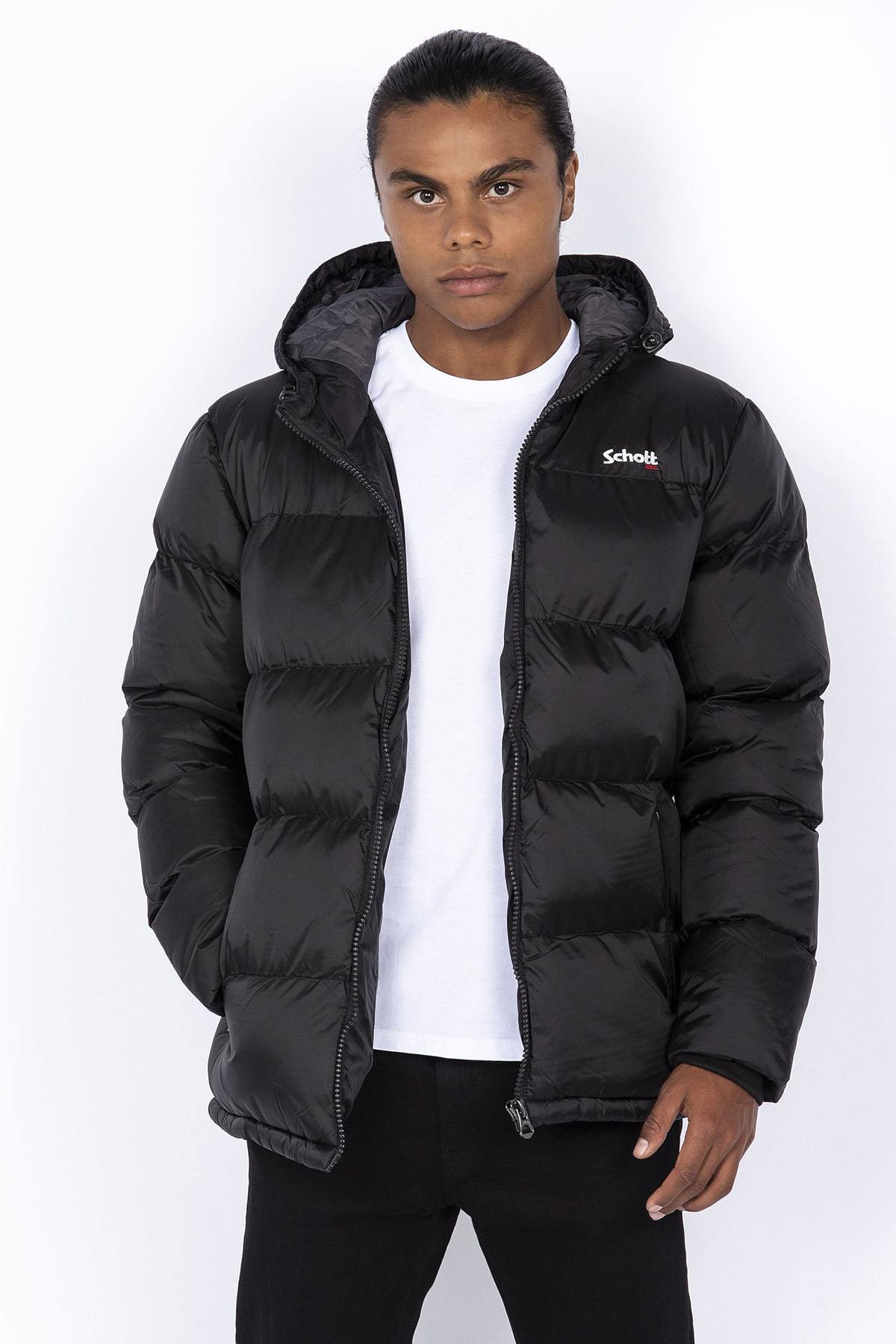 Black hooded down jacket - Image n°1