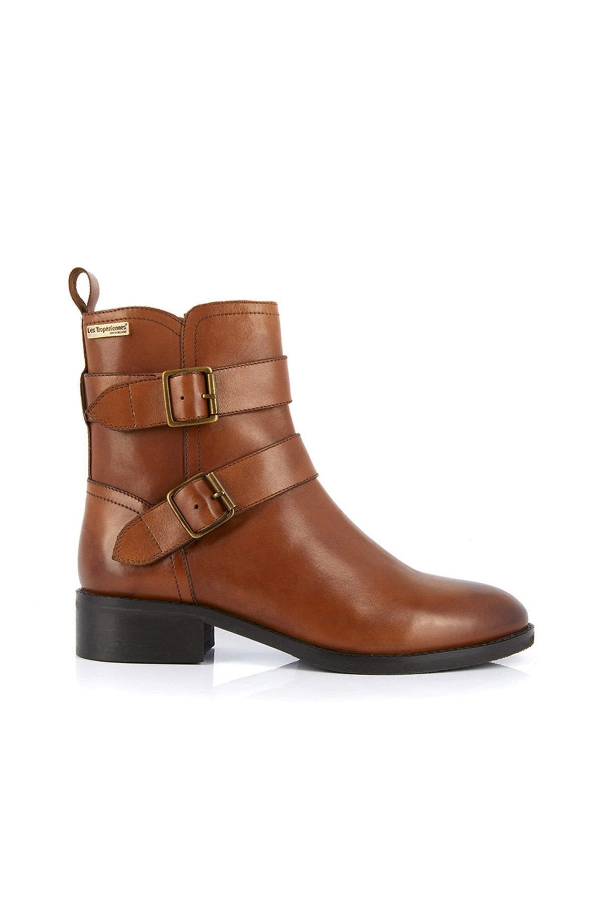 Women's camel leather ankle boots - Image n°1